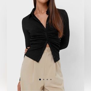 Stradivarius Textured Stretch 90s Shirt Black size XL